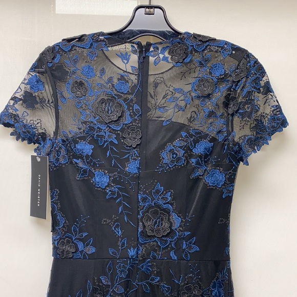 David Meister embroidered 3-D lace short sleeves long gown - Picture 6 of 13